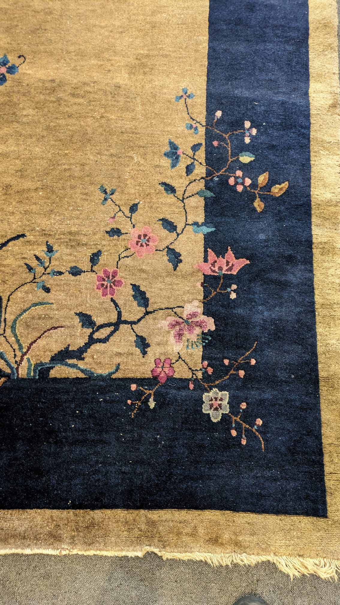 A Walter Nichols Chinese champagne ground carpet 350 x 280cm